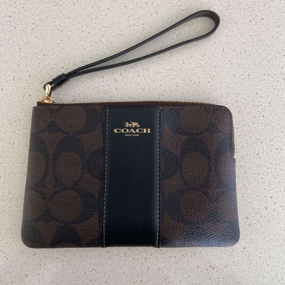 Coach Signature Brown and Black Wristlet